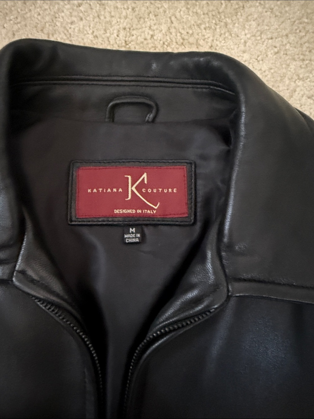 Katiana Couture Women's Black Leather Zip-Front Jacket - Picture 2 of 4